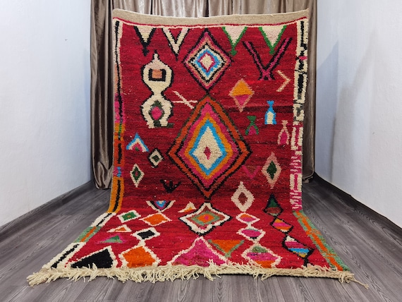 Azilal Rug Moroccan , Boho Decor Living Room , Handmade Furniture And Decor , Custom Red Rug , Moroccan Wool Rug , Large Rug Handmade Rug