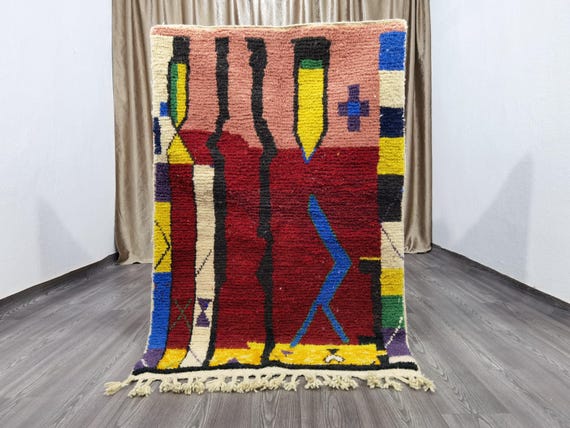 Custom Boujad Rug: Multicolored Moroccan Wool Carpet