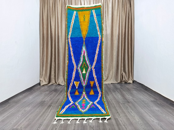 Gorgeous Blue boujaad Runner Rug, berber Colorful Runner Rug, Authentic Moroccan Blue rug, Berber Runner Carpet, Authentic boujaad runner