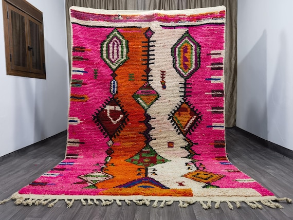 Gorgeous Custom Rugs For Living Room, Boujaad Moroccan Rug, Soft Area Rug, Orange Wool Rug, Morrocan Rug Bohemian, Wool Pink Shaggy Rug