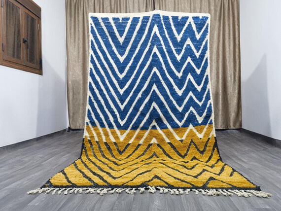 Amazing Moroccan Blue Rug - Custom Bohemian Rugs - Wool Rug Blue - Quality Handmade Morrocan Rug - Personalize Gifts For Home Decor