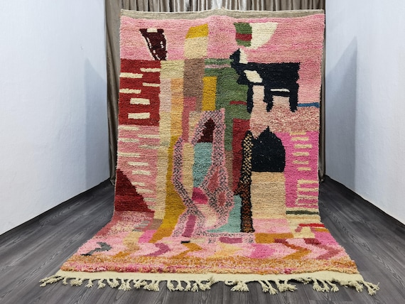 Gorgeous Beni Ourain Rug, Moroccan Pink Rug , berber Colorful Runner Rug, Wool Shaggy Rug, Berber Carpet, Traditional Moroccan Carpet