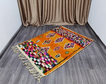 Moroccan Area Rug, Azilal Rug Orange, Colorful Rug Custom, Genuine Wool Handmade Rugs, Authentic Morocco Berber Carpet, Moorish carpet
