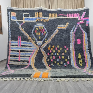 Handmade Wool Berber Rug: Moroccan Black Area Rug