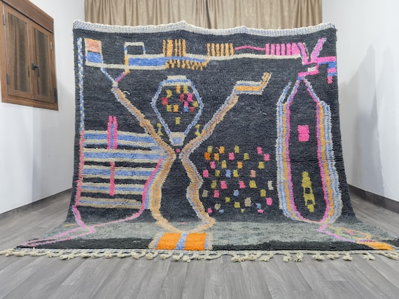 Handmade Wool Berber Rug: Moroccan Black Area Rug