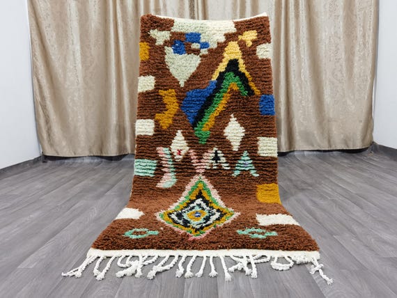 Unique Moroccan Brown Rug - Handmade Morrocan Rug, Authentic Berber Rug, Bohemian Style Rug For Living Room .