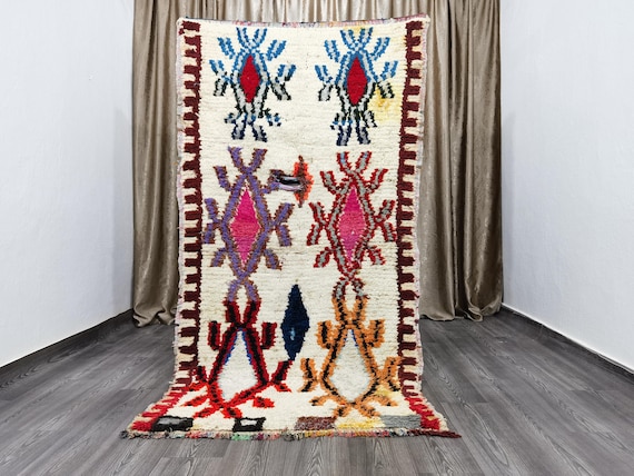 3.8x7.5 Ft Boujaad Moroccan Rug , Colorful Wool Rug, Rugs For Living Room, Rugs For Bedroom, Moroccan Decor, Moroccan Shag Rug, Bohemian Rug