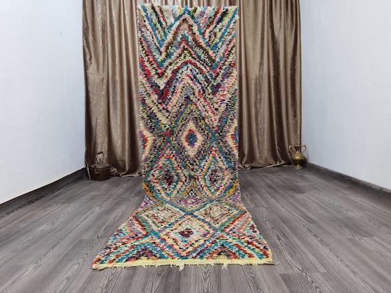 3x10 Ft - Colorful Moroccan Runner Rug, Long Runner Rug, Tribal Soft Area Runner , Stripped Runner Authentic Rug , Vintage Bohemian Runner .