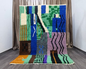 Green Boujaad Moroccan Rug – Handmade Wool Bohemian Area Rug