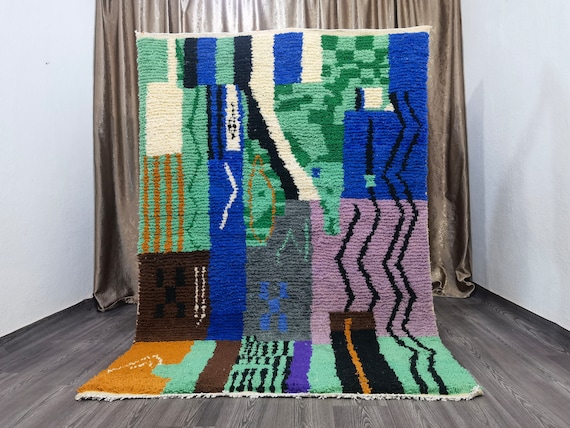Custom Rugs For Living Room- Green Boujaad Moroccan Rug - Soft Area Rug- Morrocan Rug Bohemian- Handmade Home Decor- Midcentury Modern Decor
