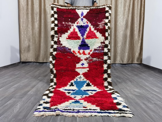 Gorgeous Beni Ourain Runner 3x6.7 FT - Authentic boujaad runner - Berber Runner Carpet - Woven Boujaad runner - Moroccan Berber Tufted Rug