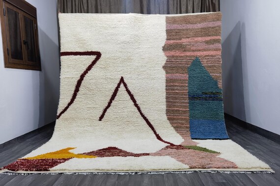 Gorgeous Custom Rugs For Living Room, Beni Ourain Rug, Soft Area Rug, Morrocan Rug Bohemian, Wool Pink Shaggy Rug, Beniourain Sofa Rug