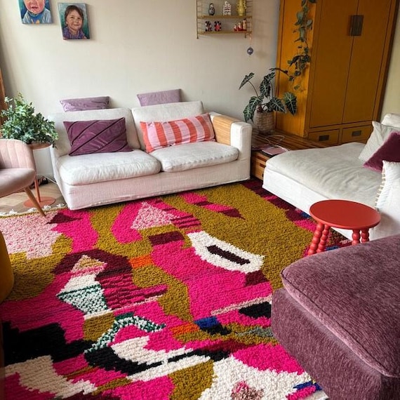 Custom Boujaad Moroccan Rug, Wool Pink Shag Rug