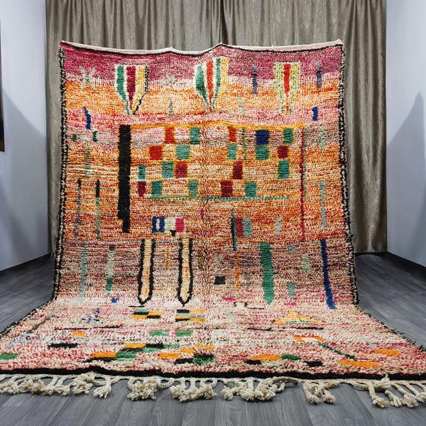Handmade Multicolored Wool Rug - Moroccan Berber Boujaad Carpet