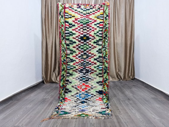 Vintage Green Moroccan Runner Rug – Hand-Knotted Berber Wool