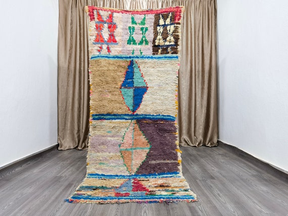 Boujaad Runner 3x7.8 Ft - Tribal Runner Rug - Unique Runner Rug - Moroccan Berber Rug - Moroccan Shag Rug - Colorful Runner Rug .