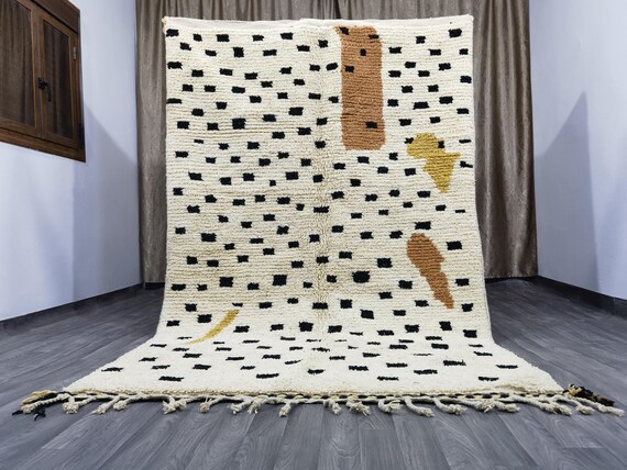 Hand-Knotted Beni Ourain Rug: White & Black Moroccan Wool Carpet