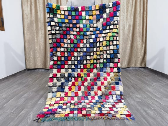 3.4x6 ft / 103X181 cm - Colorful Rug - Chekered Rug Authentic Moroccan rug - Teppish Marokko - Plush Soft Rug - Abstract Rug - Oriental Rug