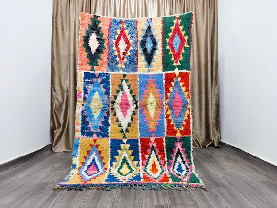 Vintage Boucherouite Runner Rug, Colorful Moroccan Rug (4.3x6.9 FT)