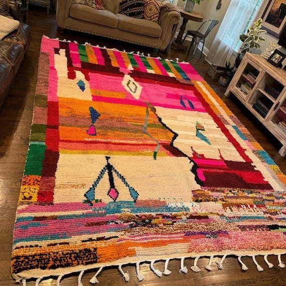 Artistic Moroccan Rug - Custom Rugs For Living Room - Midcentury Modern Decor - Soft Area Rug - Handmade Home Decor - Morrocan Rug Bohemian