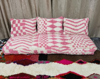 Sofá marroquí de lana hecho a mano, sin relleno, juego completo