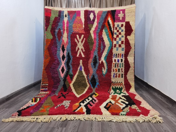 Moroccan Boujad Rug, Moroccan Berber Rug, Bedrom Area Rug , Custom Area Rug , Abstract Multicolored Carpet , Azilal Rug , Moroccan Carpet
