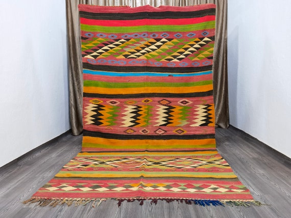5.7x10.5 ft (320 x 174 cm) - Vintage Moroccan Kilim Rug - Large Kilim Rug - Flatweave Nursery Rug - Hand Woven Moroccan Rug - Colorful Rugs