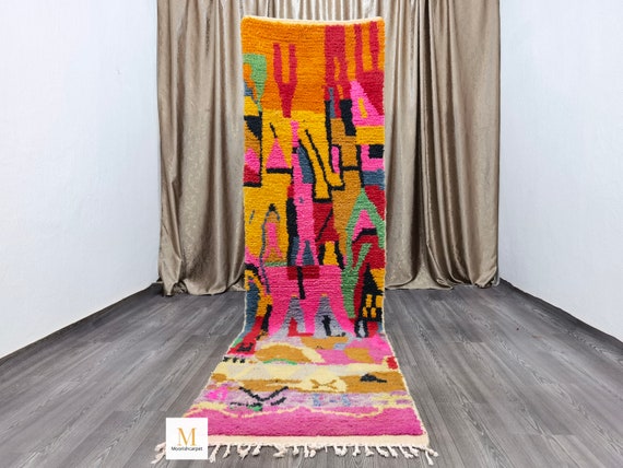 Authentic boujaad runner rug - Authentic Moroccan Pink rug - berber Colorful Runner Rug - Gorgeous Moroccan Runner Rug- Berber Runner Carpet