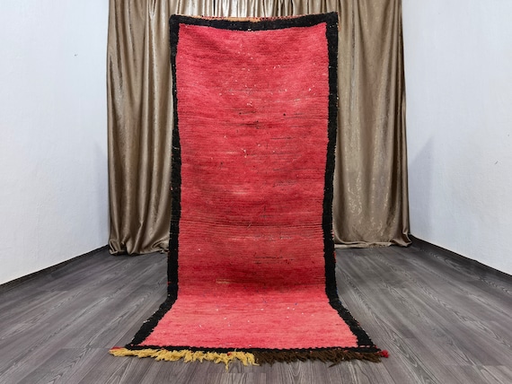 Authentic Abstract Runner Rug , Handmade Runner Rug, Berber Runner Carpet , 3x7 ft Handmade Wool Area Rug,  Beni Ourain Vintage Red & Black