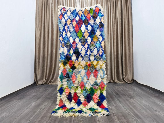 Colorful Boujaad Wool Rug Runner, Hand-Knotted Moroccan Berber Design (2.3x5.9 Ft)