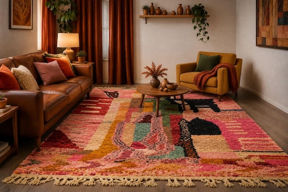 Handmade Pink Moroccan Rug – Boho Berber Area Rug