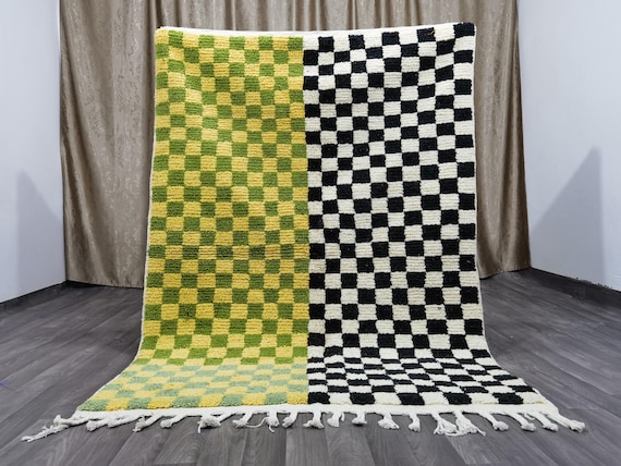 Unique Handmade Moroccan Checkered Rug - Beni Ourain Colorful Rug, Wool Rug, Checkered Rug.