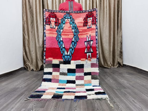 Pink Moroccan Runner Rug, Moroccan Handmade Runner Rug, Authentic Moroccan Rug, Traditional Rug, Boho Rug 2.9x5.5 Ft 89 X 167 cm .