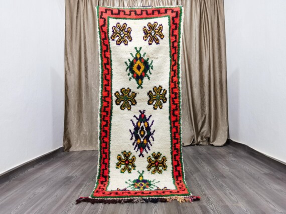 7x2.7 ft Hallway Moroccan runner,Runner rug Moroccan,Colorful Boujaad Runner,Genuine lamb Wool,Morrocan runner rug,stairs rug