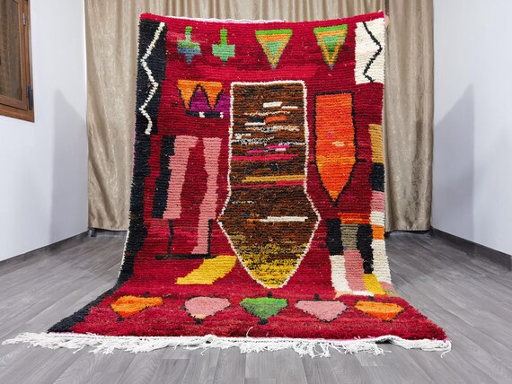 Custom Colorful Moroccan Red rug- Custom Rugs For Living Room - Colourful Shaggy Moroccan Area Rug - Soft Area Rug - Large Moroccan Rug .