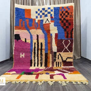 Handmade Wool Boujaad Rug, Colorful Moroccan Rug, Bohemian Decor