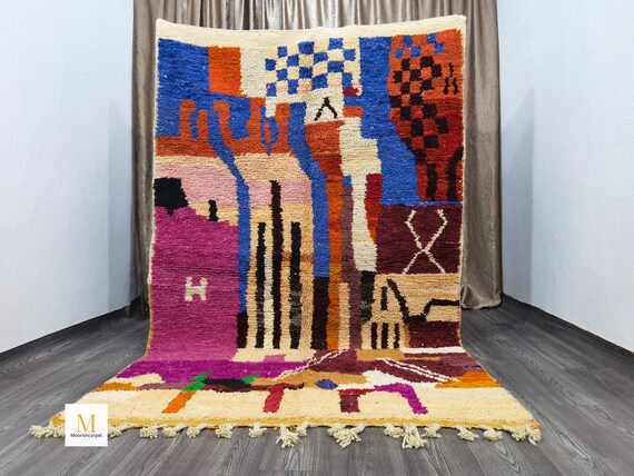 Fantastic Handmade Home Decor, Boujaad Moroccan Rugs For Living Room, Morrocan Soft Area Bohemian Rug, Colorful Modern Rug