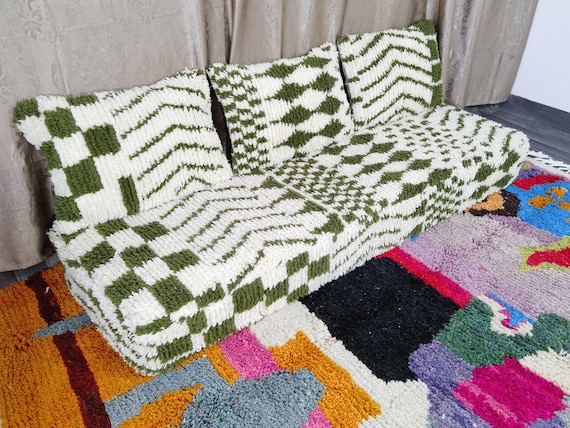 Fantastic Moroccan Floor couch - Unstuffed Complete set Long Floor Cushion - Handmade Home Decor + Back Pillows + GIFT Pillow