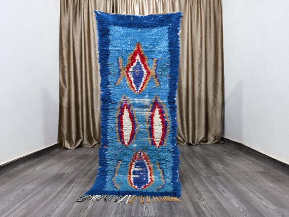 Boujaad Runner 2.2x5.5 Ft - Blue Runner Rug - Tribal Runner Rug - Unique Runner Rug - Moroccan Berber Rug - Blue Hallway Runner