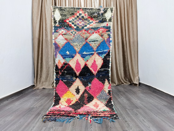 Black & Pink Boujaad Runner Rug – Moroccan Berber Hallway Rug (3x7.2 Ft)