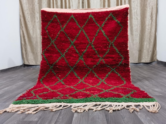 Handmade Moroccan Red Wool Rug – Authentic Berber Rug, Bohemian Style