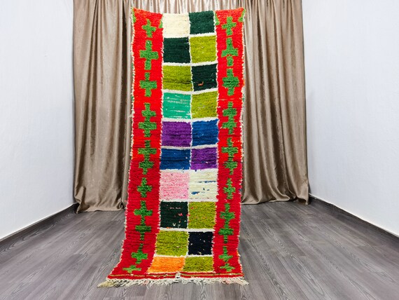 Green Rug For Your Living Room 2.5x6.6 ft - Morocco Soft Rug - Berber Area Rug - Orange Rug - Unique Beniourain Rug - Tribal Area Rug