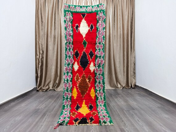 Moroccan Vintage Rug, Berber Runner rug, entryway rug, Azilal Runner Rug, Hallway runner rug ,Boujad runner rug , Berber Carpets 2.2x7.5 Ft