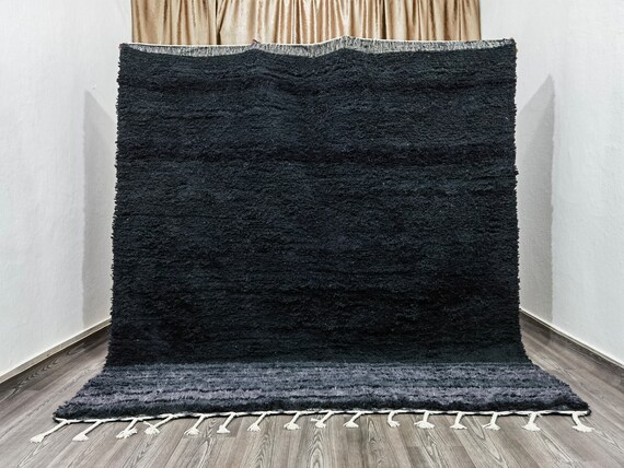 Gorgeous Moroccan Black Rug - Black Color Rug - Handmade Wool Rug - Wool Rug Black - Custom Bohemian Rugs - Boujaad Moroccan Rug