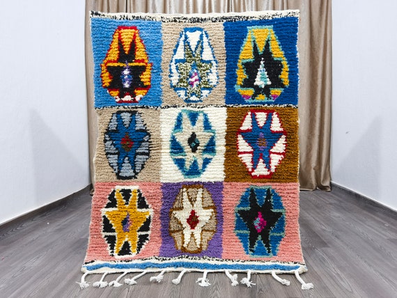 Amazing Moroccan Blue Rug - Custom Bohemian Rugs - Wool Rug Blue - Boujaad Rugs For Living Room - Authentic Moroccan rug .