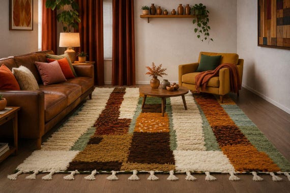 Handmade Orange Moroccan Rug – Boho Berber Area Rug