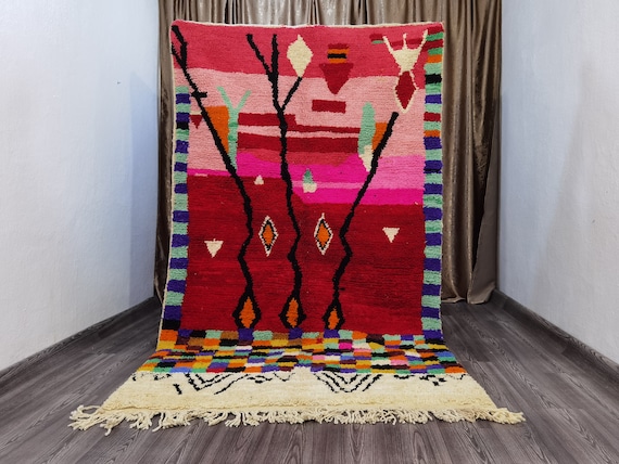 Custom Fabulous Boujaad Rug - Boujaad Rug Red - colorful boujaad rug - Custom Rugs For Living Room - Soft Area Rug - Morrocan Rug Bohemian