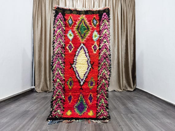 Berber Colorful Runner Rug - Authentic boujaad runner rug - Authentic Moroccan Cotton rug - Berber Runner Carpet 2.8x5.7 Ft / 86X175 cm .