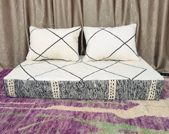 Handmade Moroccan Wool Floor Cushion Sofa, Unstuffed Set