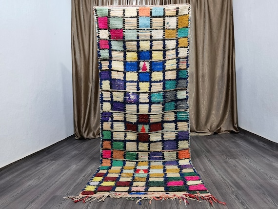 Shaggy Azilal Area Rug, Floor Handmade Rug Blue, Rug For Bedroom Aesthetic, Berber Runner Vintage, Berber Bohemian Rug , Berber Carpet